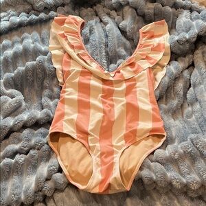 pink and white striped swimsuit